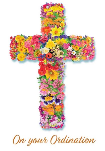 ORDINATION FLOWER CROSS CARD