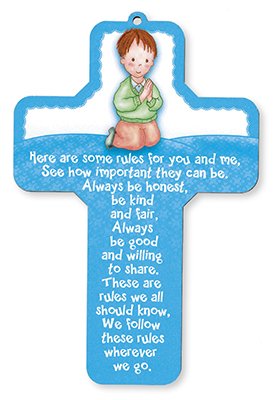 PRAYING BOY WOOD CROSS