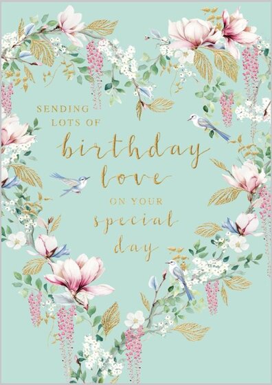 BIRDS AND FLOWERS BIRTHDAY CARD