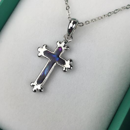 Inlaid Shell Cross Pendant Purple 