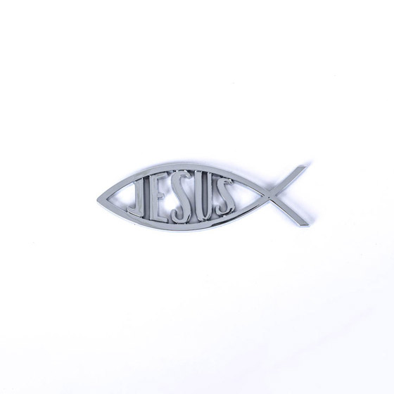 FISH JESUS SILVER CAR BADGE