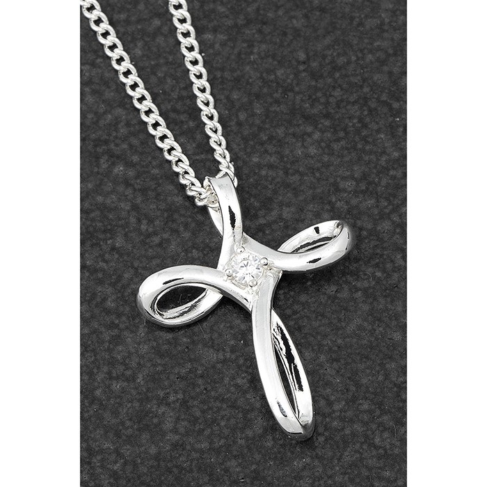 DIAMANTE SILVER PLATED CROSS NECKLACE