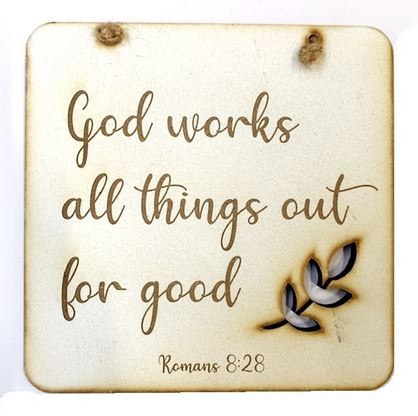 God Works All Things Cut-Out Square Plaque