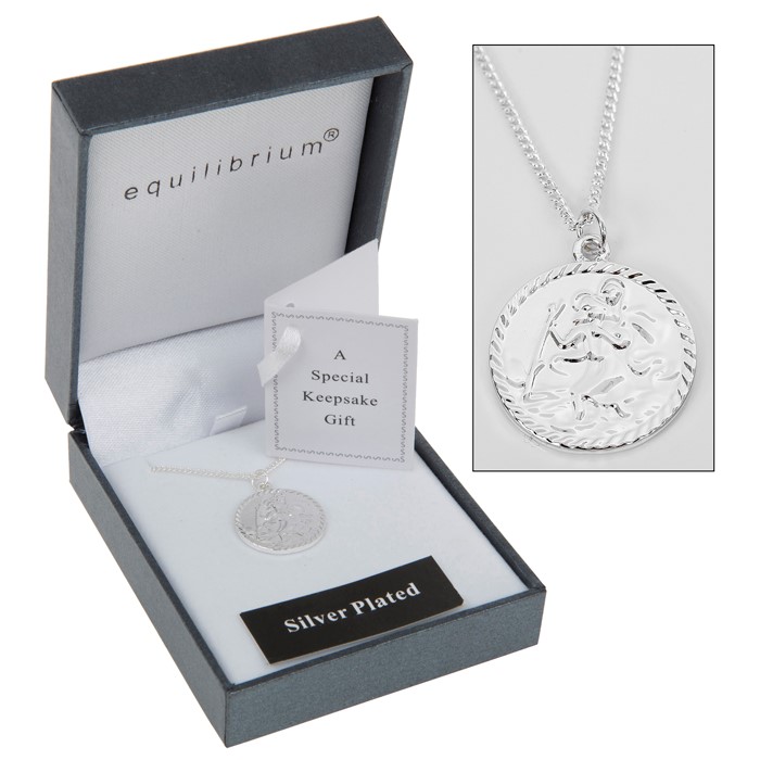 EQUILIBRIUM ST CHRISTOPHER SILVER PLATED NECKLACE 