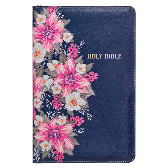 KJV DELUXE GIFT BIBLE BLUE FLORAL ZIP