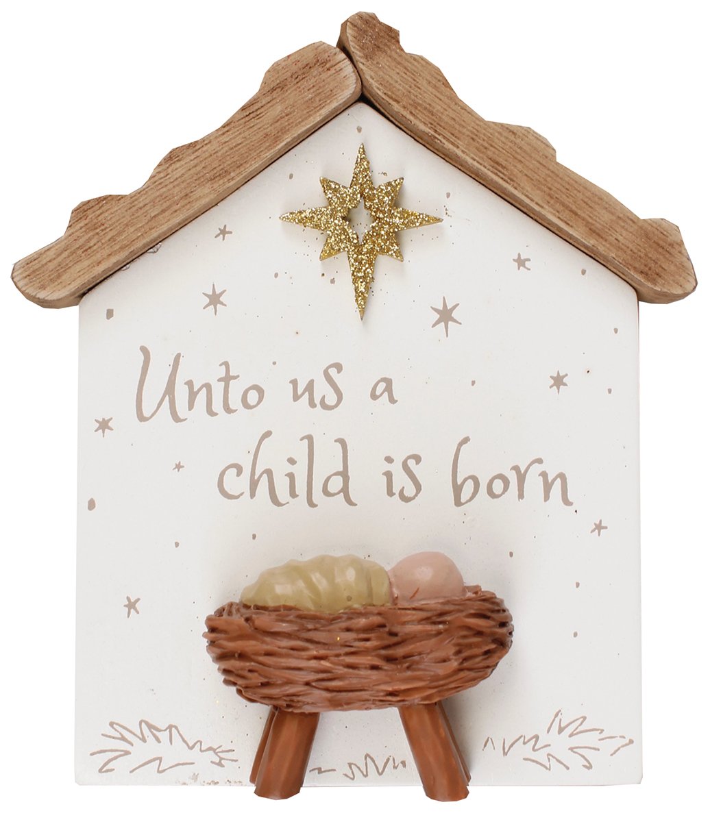 UNTO US A CHILD IS BORN WOOD NATIVITY