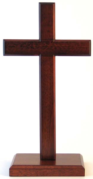 STANDING CROSS 10CM SQUARE BASE DARK WOOD