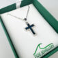 INLAID PAUA SHELL CROSS PENDANT IN BLUE