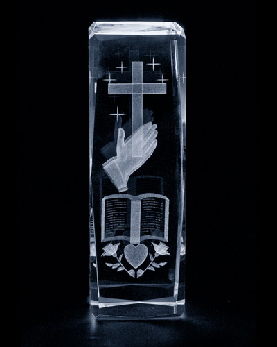 CRYSTAL GLASS BLOCK CROSS IN HANDS LARGE