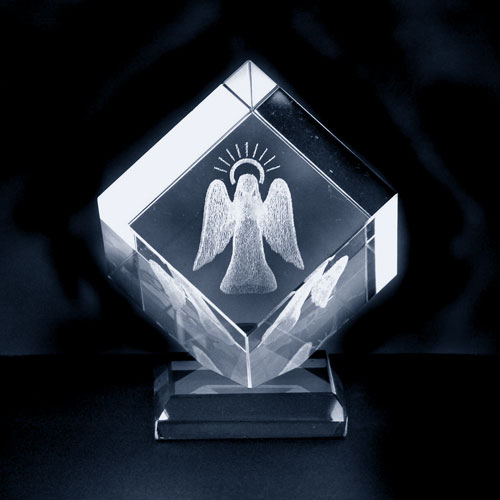 CRYSTAL GLASS BLOCK ANGEL WITH HALO