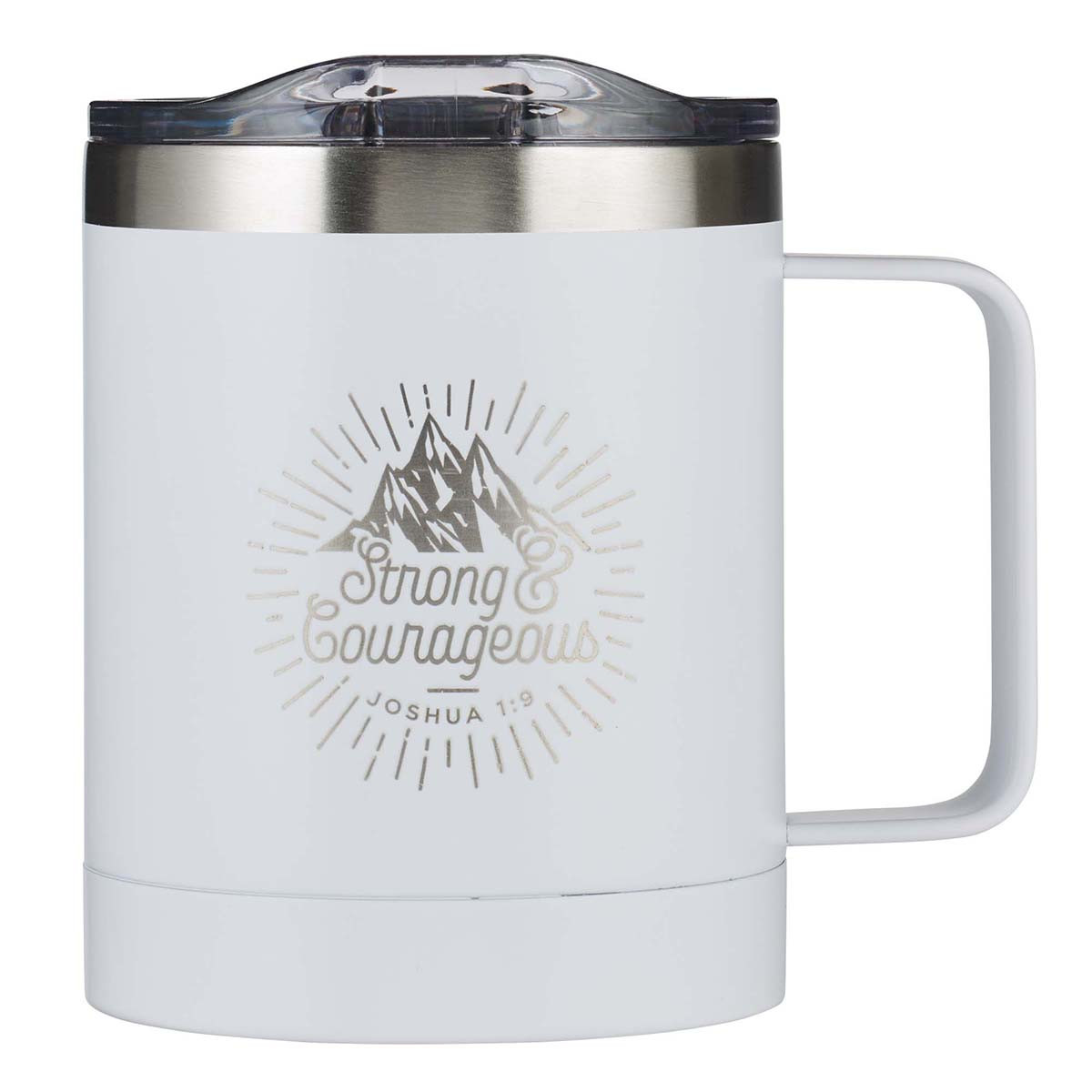 STRONG AND COURAGEOUS STAINLESS STEEL CAMP MUG