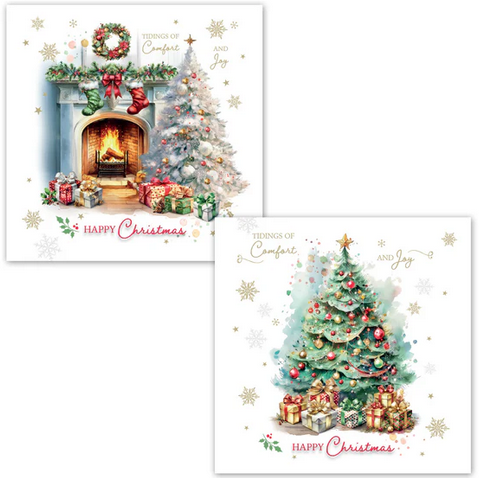 FIREPLACE/TREE CHRISTMAS CARDS BOX OF 16