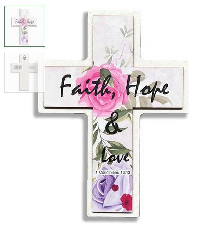 CROSS PLAQUE FAITH HOPE AND LOVE