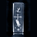 CRYSTAL GLASS BLOCK CROSS HANDS AND DOVE