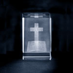 CRYSTAL GLASS BLOCK CROSS AND BIBLE SMALL