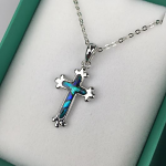 Inlaid Shell Cross Pendant Blue 