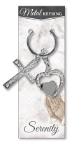 METAL CROSS KEYRING WITH HEART