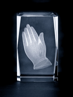 CRYSTAL GLASS BLOCK PRAYING HANDS