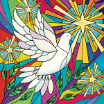 STAINED GLASS DOVE CHRISTMAS CARD PACK OF 10