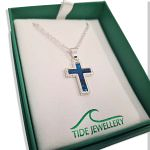 INLAID SHELL CROSS PENDANT SILVER PLATED BLUE