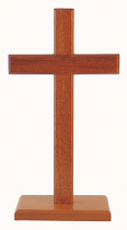 STANDING CROSS 10CM SQUARE BASE NATURAL WOOD